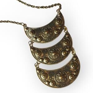 Brass tone 3-tier statement necklace